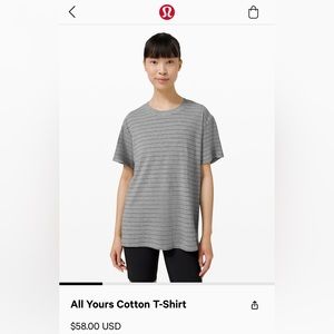Size 10 lululemon all yours cotton tshirt, black and white